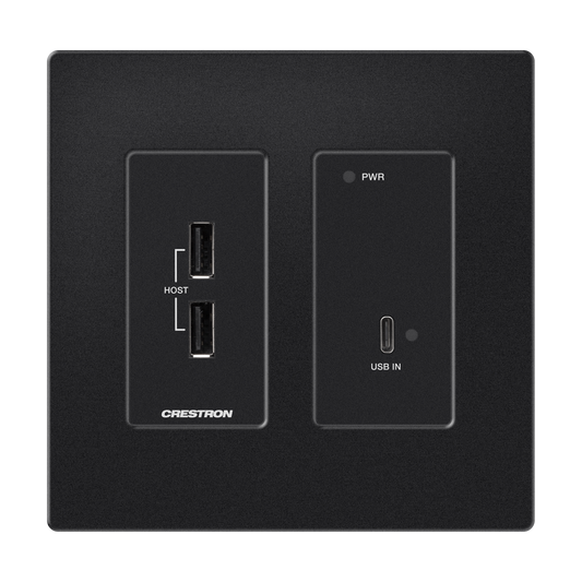 Crestron HD-TXU-4KZ-111-2G-B - DM® Essentials 4K60 4:4:4 Transmitter for USB‑C® DisplayPort™ and USB 2.0 Signal Extension over CATx Cable, Wall Plate, Black