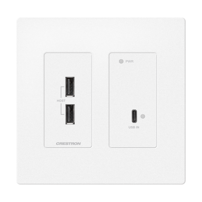 Crestron HD-TXU-4KZ-111-2G-W - DM® Essentials 4K60 4:4:4 Transmitter for USB‑C® DisplayPort™ and USB 2.0 Signal Extension over CATx Cable, Wall Plate, White