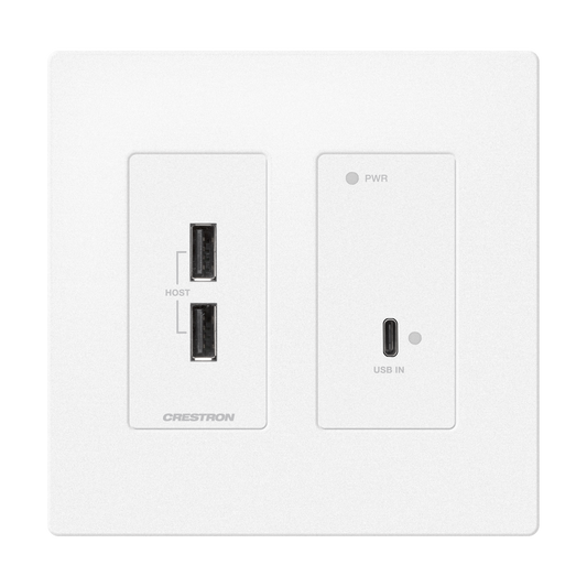 Crestron HD-TXU-4KZ-111-2G-W - DM® Essentials 4K60 4:4:4 Transmitter for USB‑C® DisplayPort™ and USB 2.0 Signal Extension over CATx Cable, Wall Plate, White