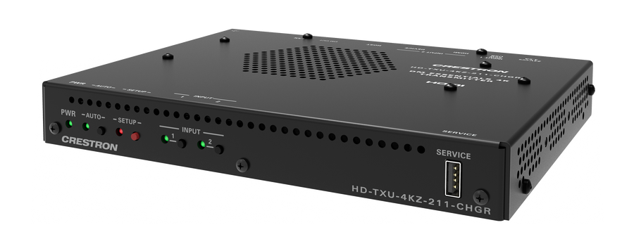Crestron HD-TXU-4KZ-211-CHGR - DM® Essentials 4K60 4:4:4 Transmitter and 2x1 Auto-Switcher for HDMI®, USB-C® DisplayPort™, and USB 2.0 Signal Extension over CATx Cable with Device Charging