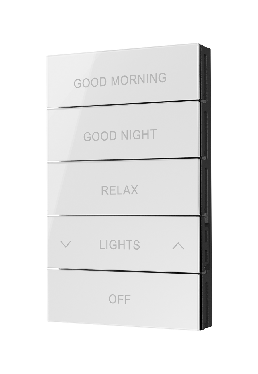 Crestron HZ2-BTNS-3-GLASS-W ENGRAVED - Horizon® 2 Button Assembly, Style 3, Custom Engraved, White Glass