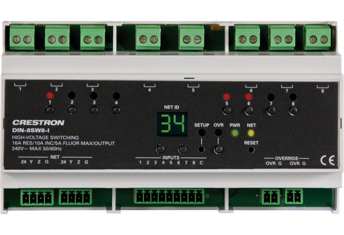 Crestron DIN-8SW8-I - DIN Rail High-Voltage Switch with Digital Inputs