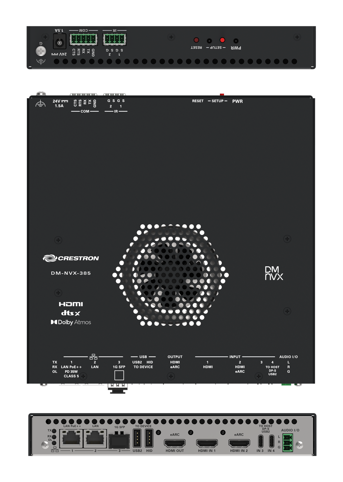 Crestron DM-NVX-385 - DM NVX® 5K 4x1 AV-over-IP Switcher with HDMI® and USB-C® Connectivity and Downmixing