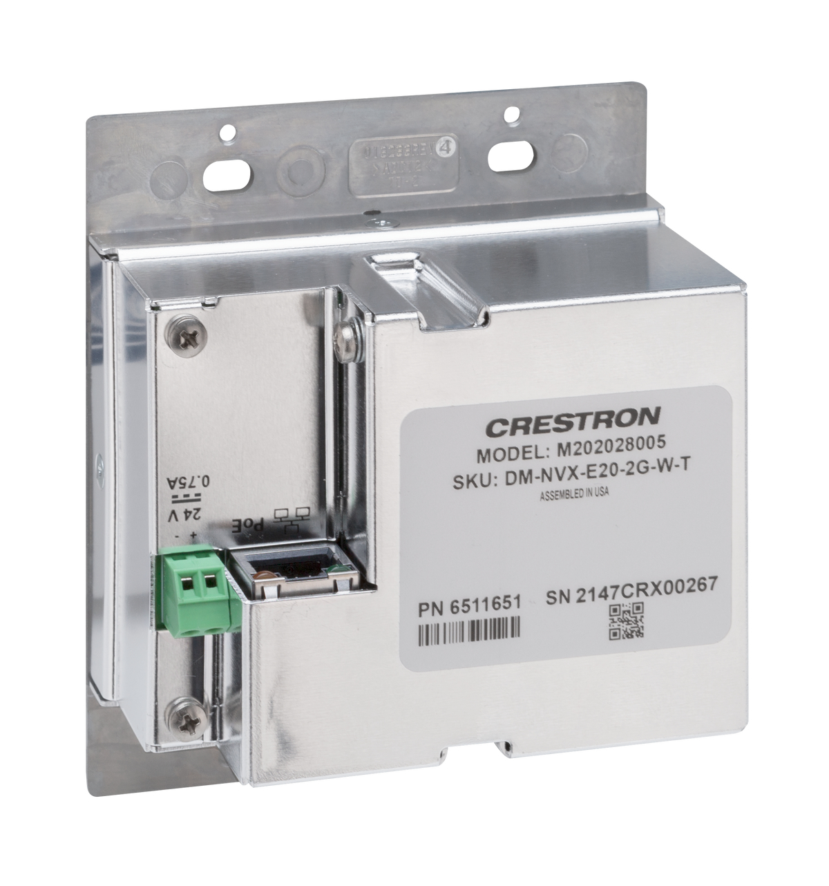 Crestron DM-NVX-E20-2G-B-T - DM NVX® 4K60 4:2:0 Network AV Encoder, Wall Plate, Black Textured