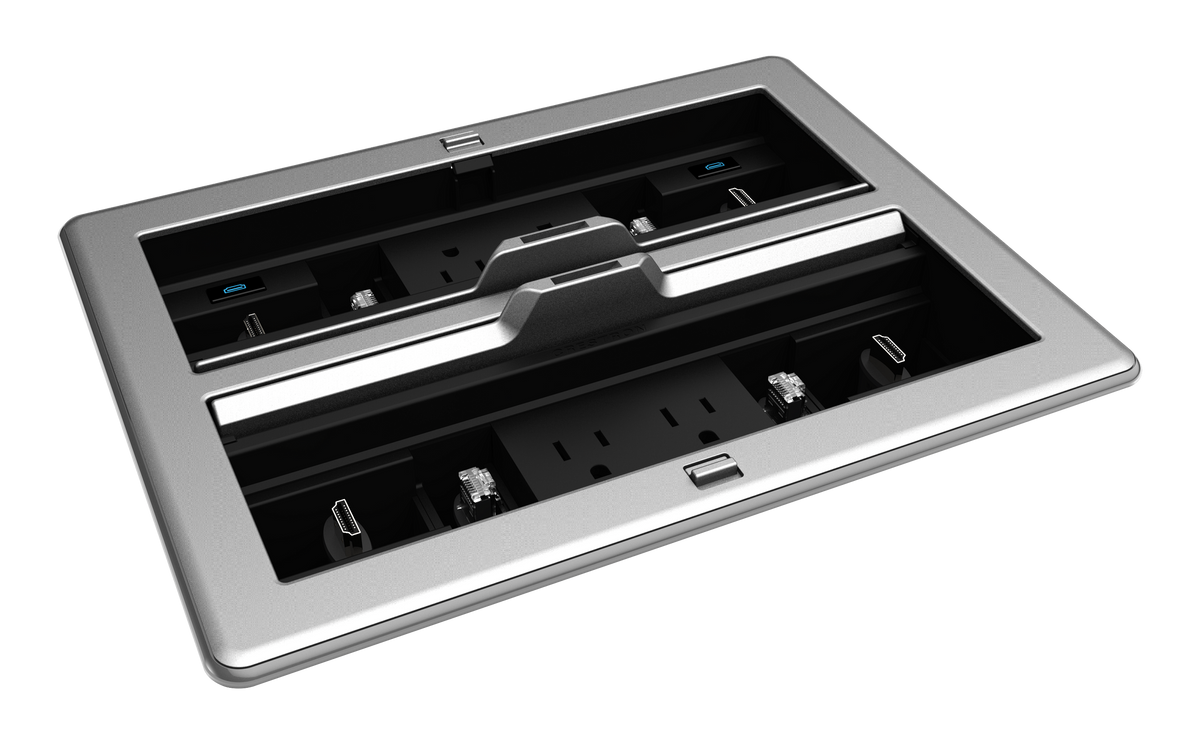 Crestron FT2-1400-ELEC-PTL-AL - FlipTop™ FT2 Series Cable Management System, 1400 Size, Electrical, Pass-Through Lid, Alloy