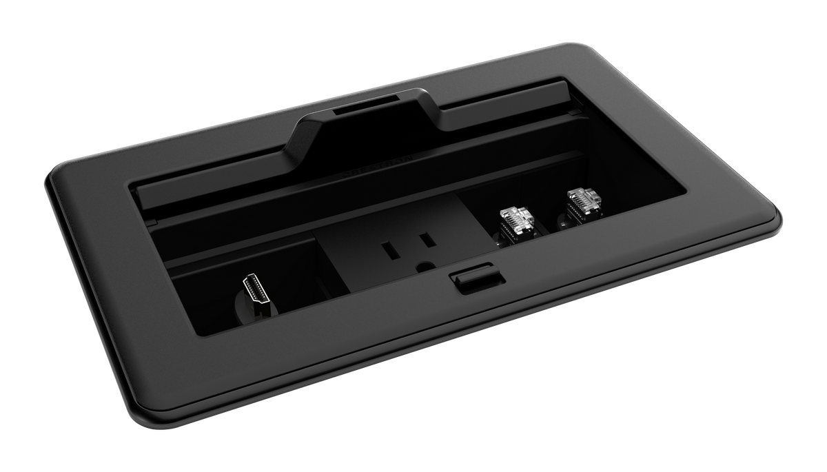 Crestron FT2-202-ELEC-PTL-B - FlipTop™ FT2 Series Cable Management System, 202 Size, Electrical, Pass-Through Lid, Black