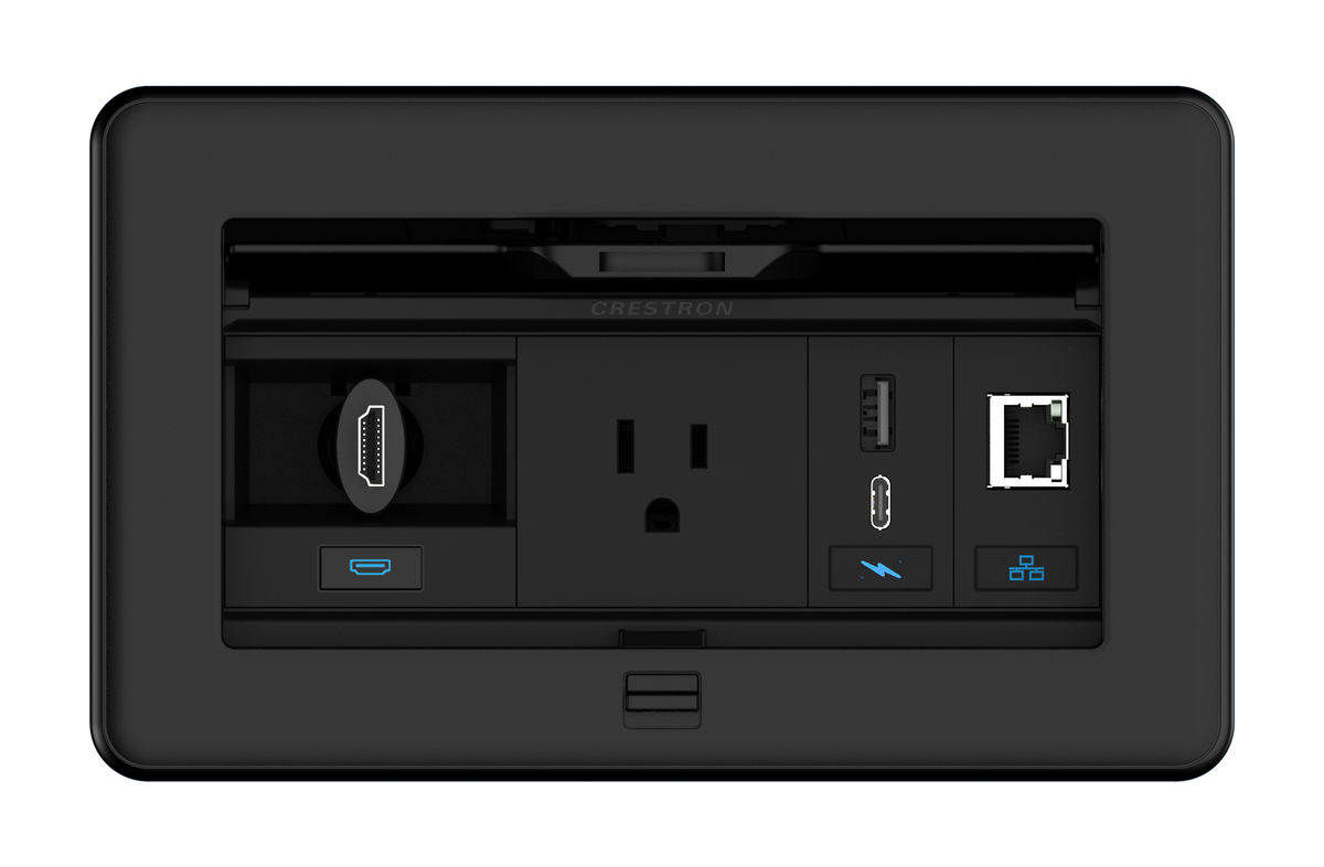 Crestron FT2-202-ELEC-PTL-B - FlipTop™ FT2 Series Cable Management System, 202 Size, Electrical, Pass-Through Lid, Black