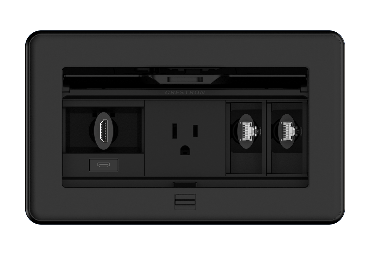 Crestron FT2-202-MECH-PTL-B - FlipTop™ FT2 Series Cable Management System, 202 Size, Mechanical, Pass-Through Lid, Black