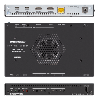 Crestron HD-TX-4KZ-421-CHGR - DM® Essentials 4K60 4:4:4 Transmitter and 4x1 Auto-Switcher for HDMI® and USB-C® DisplayPort™ Signal Extension over CATx Cable