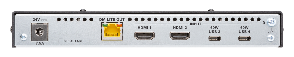 Crestron HD-TX-4KZ-421-CHGR - DM® Essentials 4K60 4:4:4 Transmitter and 4x1 Auto-Switcher for HDMI® and USB-C® DisplayPort™ Signal Extension over CATx Cable