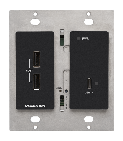 Crestron HD-TXU-4KZ-111-2G-B - DM® Essentials 4K60 4:4:4 Transmitter for USB‑C® DisplayPort™ and USB 2.0 Signal Extension over CATx Cable, Wall Plate, Black