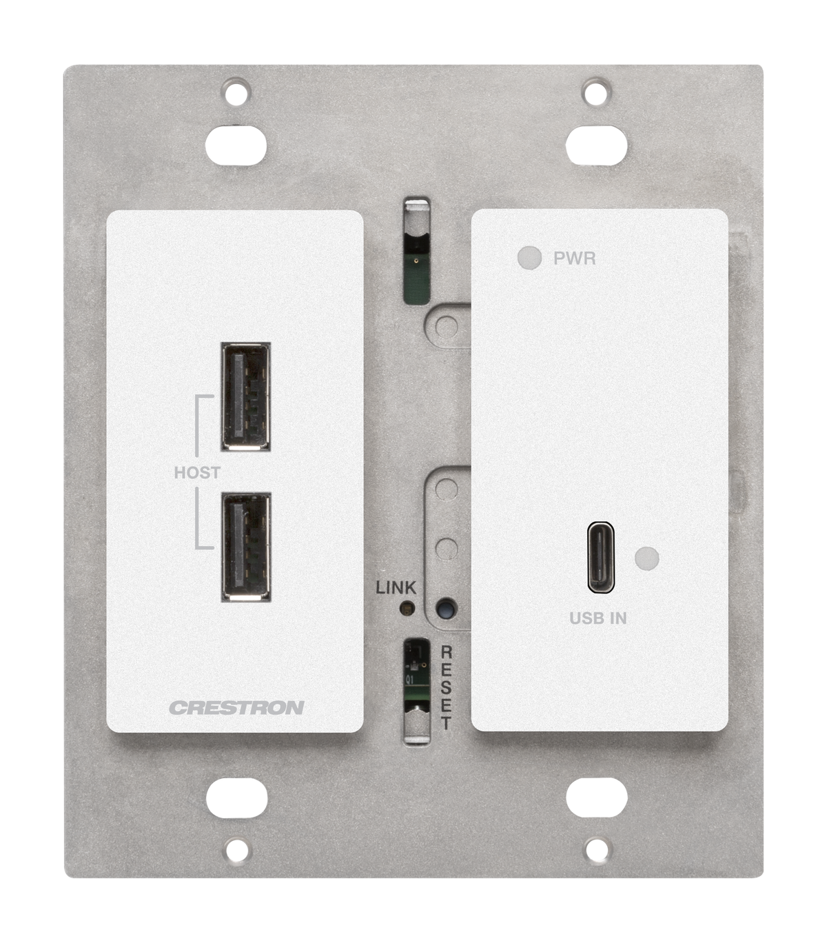 Crestron HD-TXU-4KZ-111-2G-W - DM® Essentials 4K60 4:4:4 Transmitter for USB‑C® DisplayPort™ and USB 2.0 Signal Extension over CATx Cable, Wall Plate, White