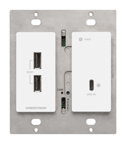 Crestron HD-TXU-4KZ-111-2G-W - DM® Essentials 4K60 4:4:4 Transmitter for USB‑C® DisplayPort™ and USB 2.0 Signal Extension over CATx Cable, Wall Plate, White