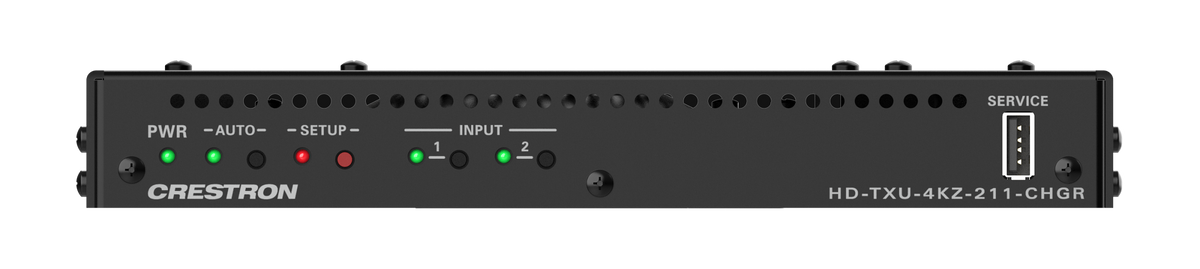 Crestron HD-TXU-4KZ-211-CHGR - DM® Essentials 4K60 4:4:4 Transmitter and 2x1 Auto-Switcher for HDMI®, USB-C® DisplayPort™, and USB 2.0 Signal Extension over CATx Cable with Device Charging
