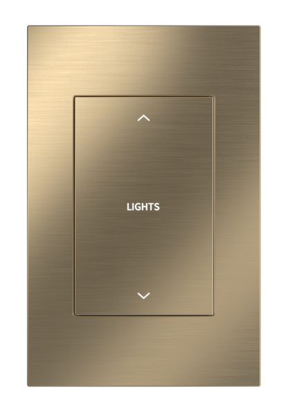 Crestron HZ2-DIMEX-BR-BRASS ENGRAVED - Horizon® 2 In-Wall Forward-Phase Dimmer with infiNET EX® Wireless Communication, 120 VAC, Custom Engraved, Brushed Brass