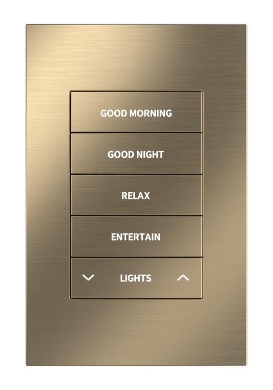 Crestron HZ2-KPEX-BR-BRASS ENGRAVED - Horizon® 2 In-Wall Keypad with infiNET EX® Wireless Communication, 120 VAC, Custom Engraved, Brushed Brass