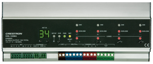 Crestron DIN-1DIM4 - 4 Channel Dimmer, 1 Feed, DIN Rail Mount