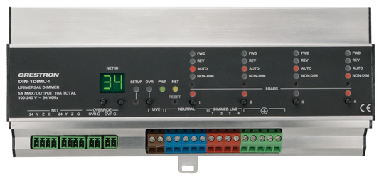 Crestron DIN-1DIMU4 - 4 Channel Universal Dimmer, 1 Feed, DIN Rail Mount