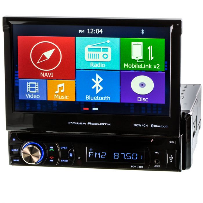 Power Acoustik PD-720B Single DIN with 7-inch Motorized LCD Touchscreen, DVD, CD/MP3 Car Stereo with Bluetooth