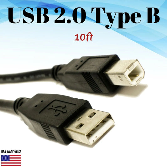 10ft Printer USB 2.0 Type A Male to B Male Black Cable - Brother Dell Epson HP